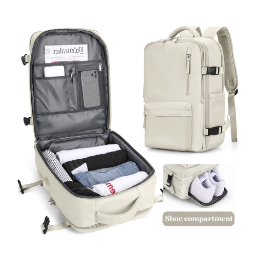Backpack for Women Men, Carry On Backpack for Everydayon Airplane,Laptop Backpack with Shoe Compartment, Flight Approved Personal Item Bag Waterproof Luggage Backpack White