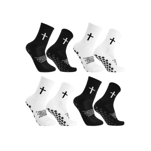 Hengguang 4 Pairs Cross Grip Soccer Socks for US 7-11, Anti Slip Socks, Sports Sock for Training