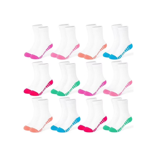 12 Pairs Girls Crew Socks, Kids Athletic Socks for Toddler Girls (1-14 Years) Calf Cotton Sock School Running Sports