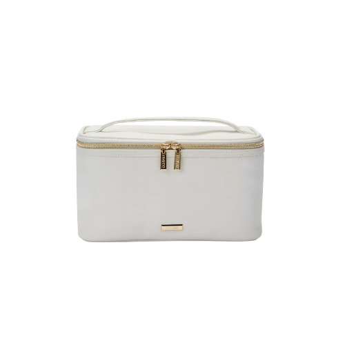 Conair Gray Pebble Train Case, Travel-Ready Beauty Organizer with Gold-Tone Hardware