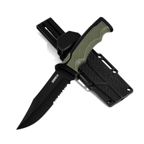 Dispatch 4.2" Hunting Knife, Fixed Blade Camping Knife with K-Sheath, Rubber ABS Handle for Outdoor