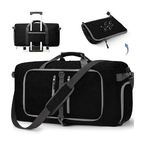 GYNKY Travel Duffle Bag 24" Foldable Weekender Bags Men Women, 60L Carry on Waterproof Overnight Bag Gym Bag with Shoes Compartment Trolley Sleeve, Large Packable Tote Duffel Bag for Sports Plane