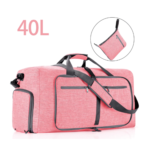 XUEYU 20" Travel Duffle Bag for Men, 40L Foldable Travel Duffel Bag with Shoes Compartment, Overnight Bag for Men Women Waterproof & Tear Resistant, Travel Bag for Traveling Camping Touring, Pink
