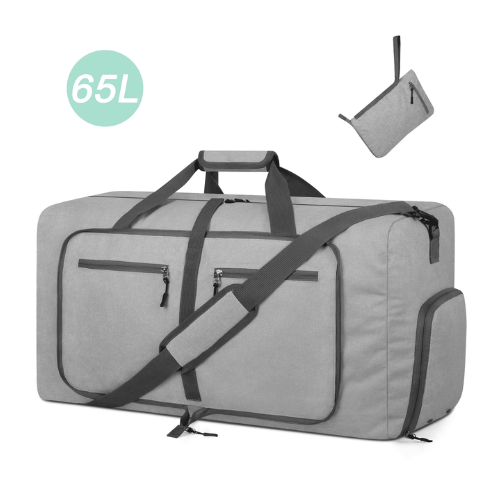 DAKOMM Travel Duffle Bag, 65L Foldable Weekender Bags for Women with Shoe Compartment, Carry on Overnight Bag for Men Women, 24" Gym Travel Bag Water Repellent & Tear Resistant, Gray