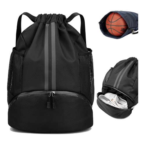 Sports Drawstring Backpack - Lightweight Gym Bag with Shoe Compartment & Water-Resistant Pocket | Breathable String Bag for Soccer, Running, Workout