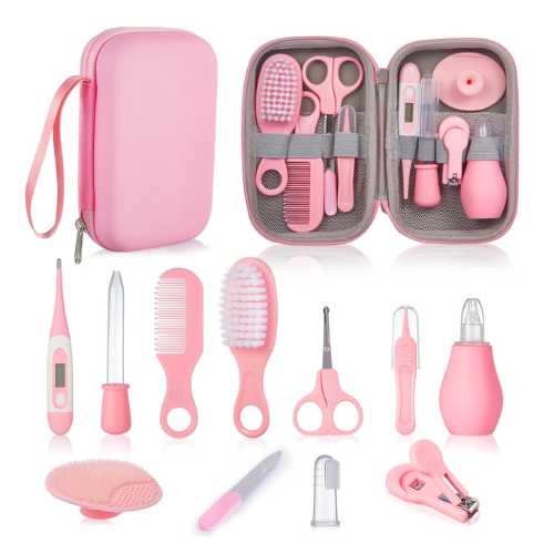 Lictin Baby Grooming and Health Kit, Nursery Safety Health Care Set with Thermometer Nail Clipper Brush Comb, Baby Care Kit for Newborn Baby Girls, Pink