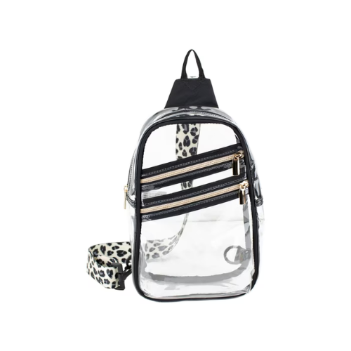 Eastsport Clear Fashion Sling Backpack, Black/Leopard