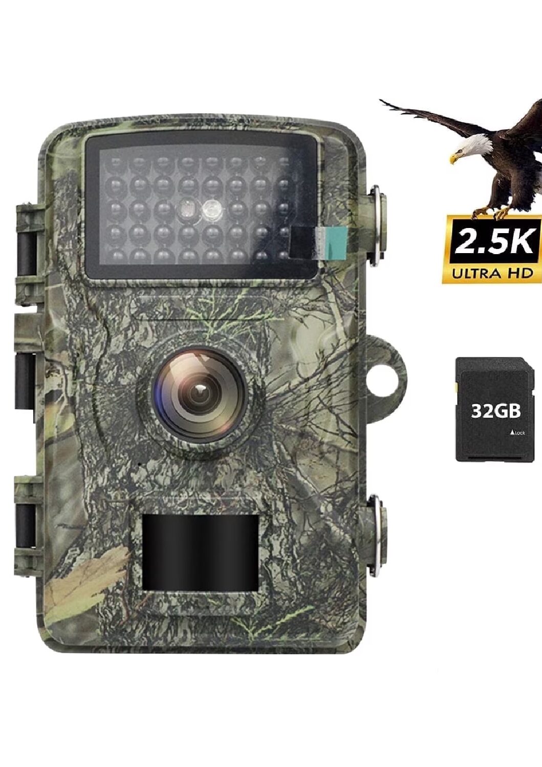 Trail Camera with 32G Memory Card, 48MP Game Camera with Night Vision, Motion Activated 130°Wide-Angle, Waterproof Hunting Camera for Wildlife Monitoring