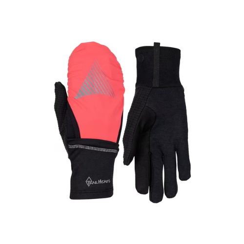 TrailHeads Women's Touchscreen Convertible Running Gloves with Reflective Waterproof Mitten Shell - black/bright coral (medium/large)