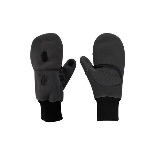 Lightweight Outdoor Gloves with Thick Fleece Flip Cover Convertible Half Finger Non Slip Leather Palm for Reliable Grip (black)