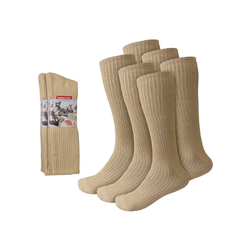 Diamond Star Men's Military Boot Socks – Quick-Dry Cotton Crew for Police, Fire, and Trekking/Hiking (Beige - 6 Pairs, Socks Size 10-13, Fit Men's Shoe Size 10-12)