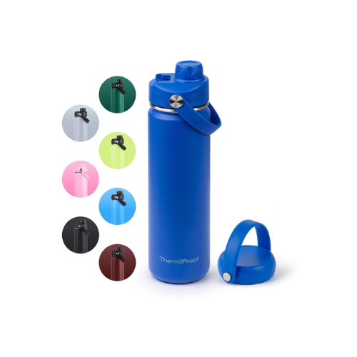 ThermoProof Insulated Stainless Steel Water Bottle 22oz, Leakproof Spout & Chug Lid, Keeps Cold 24H Hot 12H, Reusable Wide Mouth Bottle