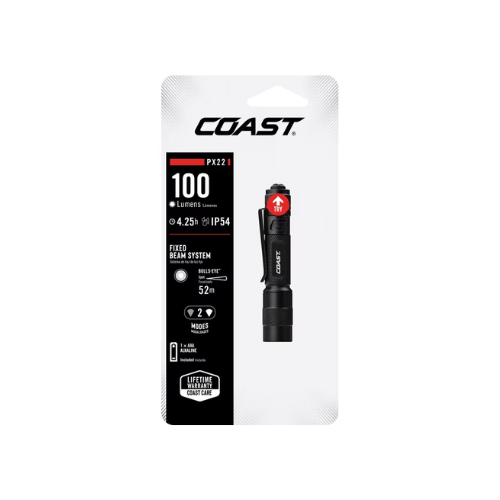 COAST PX22 LED Flashlight – 100 Lumens, IP54 Storm Proof, Pocket Clip, Alkaline Battery