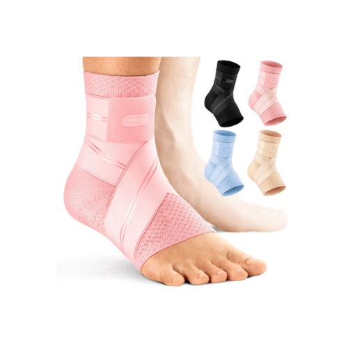 WHCOOL Ankle Support for Hiking & Trekking, 7-Zone Compression Ankle Brace for Trail Running, Fits Perfectly in Ankle Boots,Pink,M