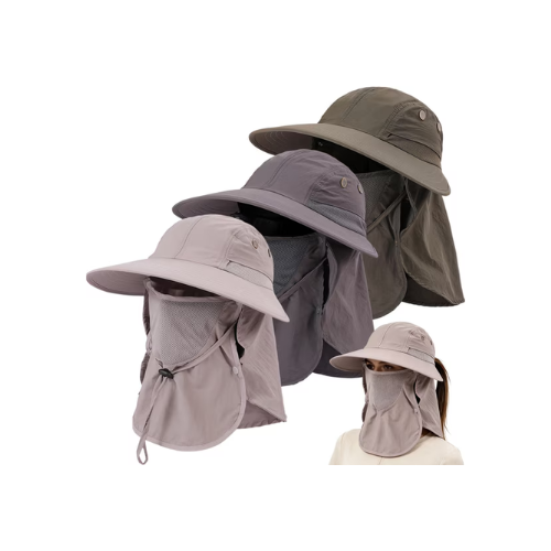 3Pack UPF 50+ Sun Hat with Face & Neck Flap, Wide Brim UV Protection Fishing Hat, Breathable Quick Dry Outdoor Hat for Hiking Camping Gardening