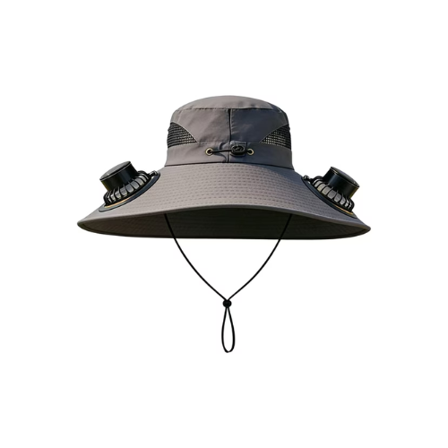 BingTong Solar Fan Hat – Wide-Brimmed Breathable Sun Protection Cap with USB Rechargeable Fan, for Fishing Hiking Outdoor (Gray)