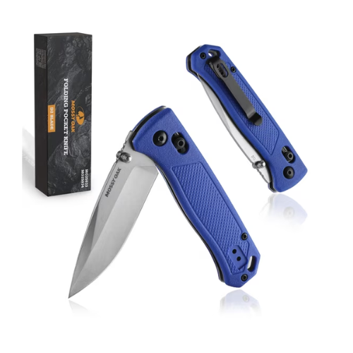 Mossy Oak Folding Pocket Knife with D2 Blade - Blue